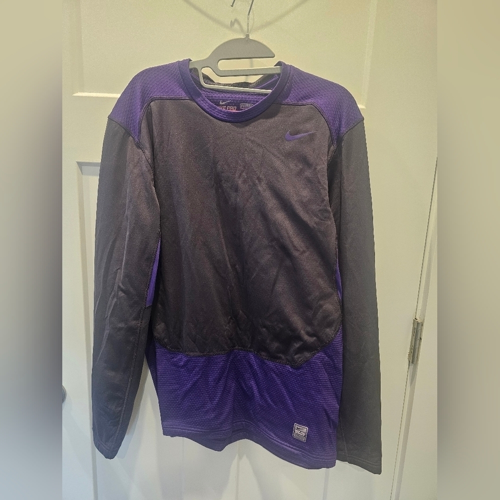 Nike Pro Fitted Long Sleeve Training Top Large Black Purple Dri-FIT Comp